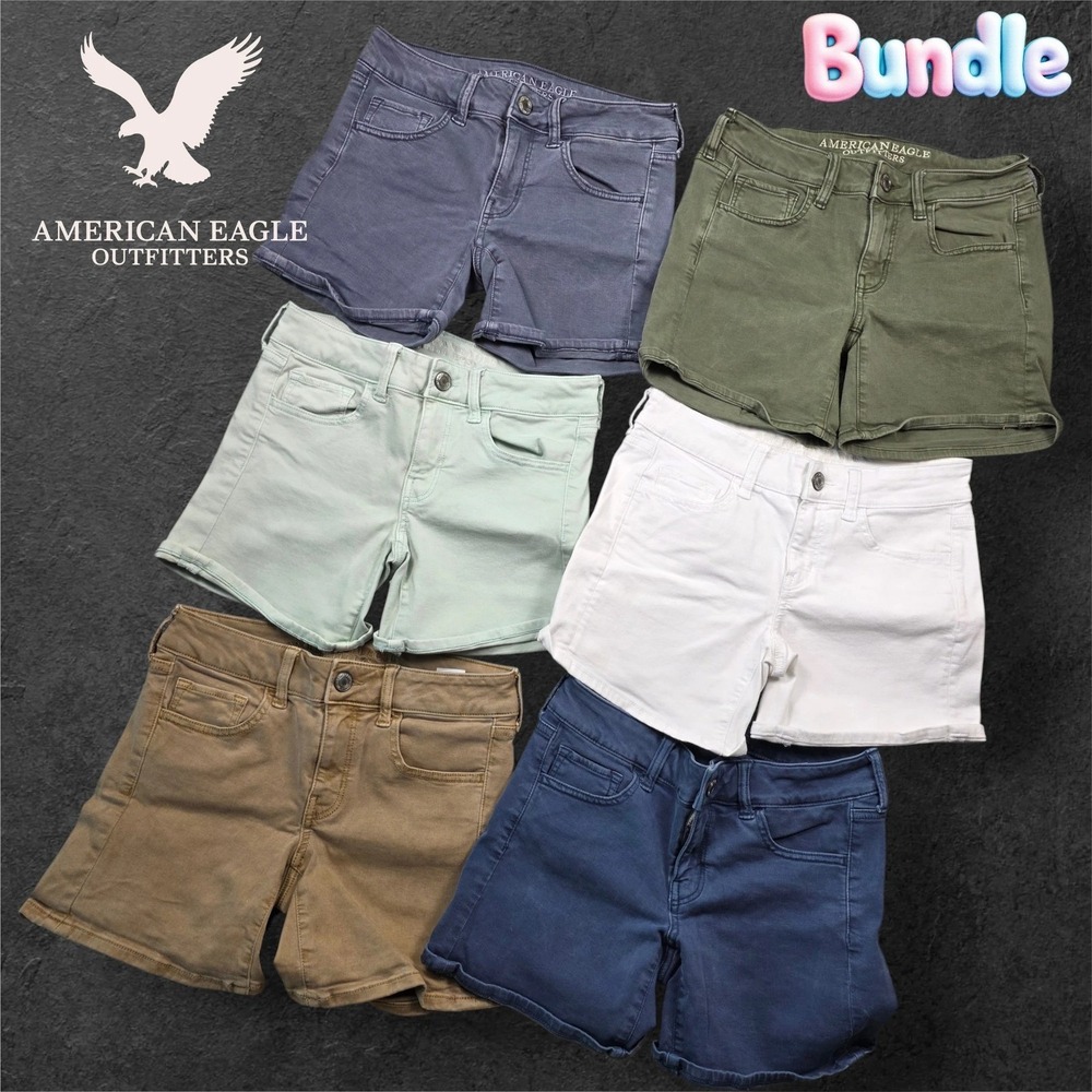 American Eagle Super Stretch Shorts Womens 4 Multicolor Bundle 6pk Mid Rise Mini
